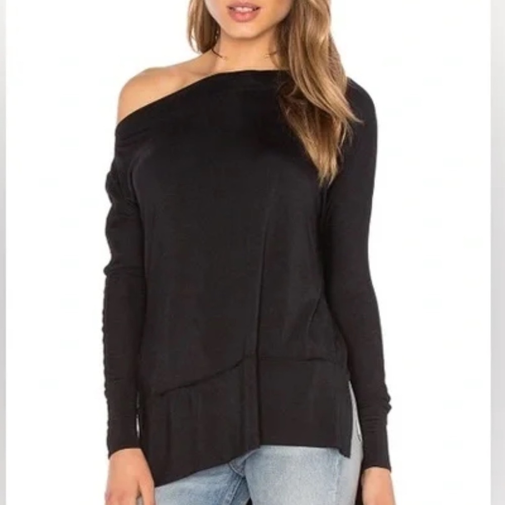 We the free boat neck long sleeve top, Medium, slate grey
